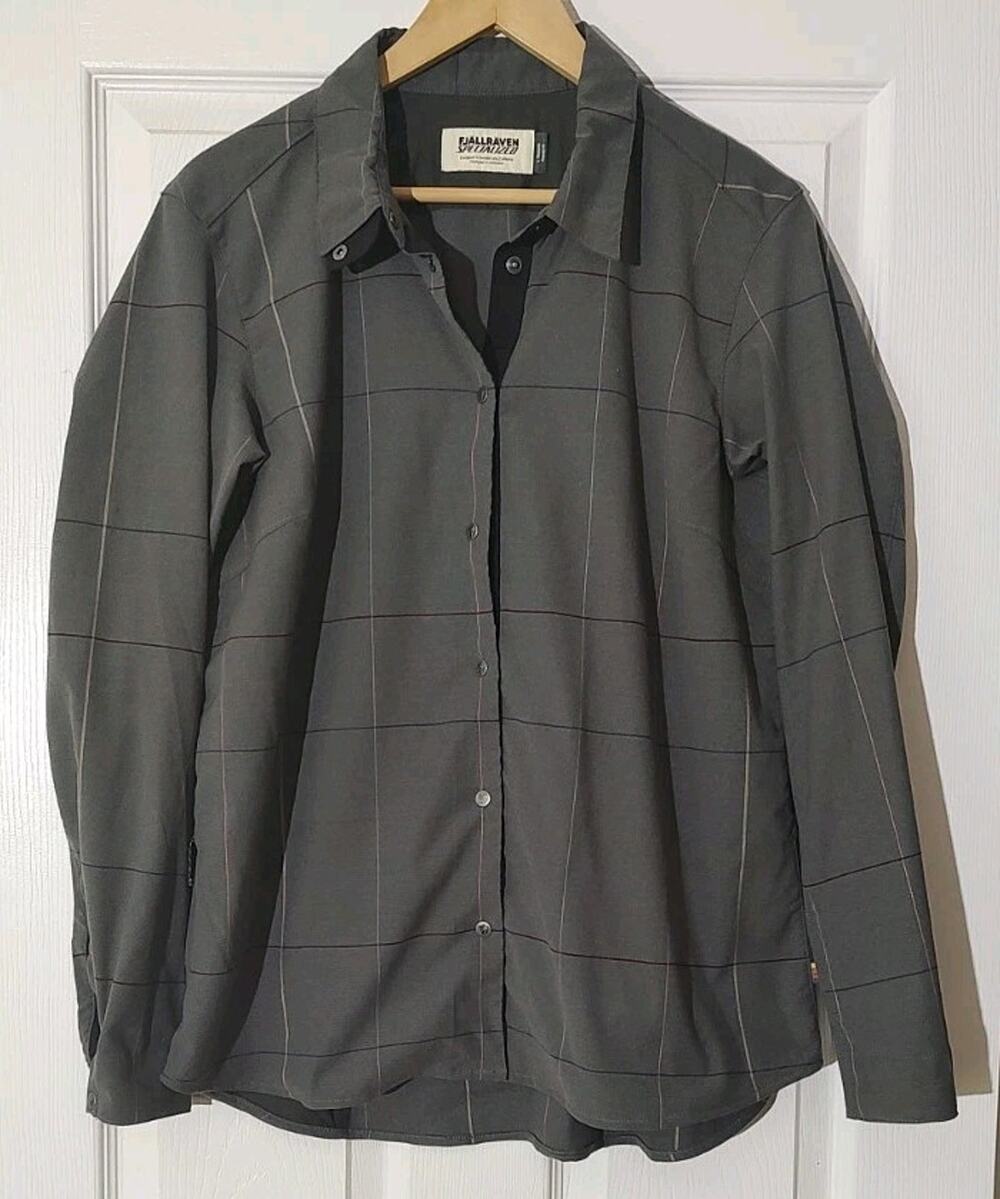 Women's Fjallraven Specialized Riders Snap Shirt Regular Fit Gray Plaid - Large